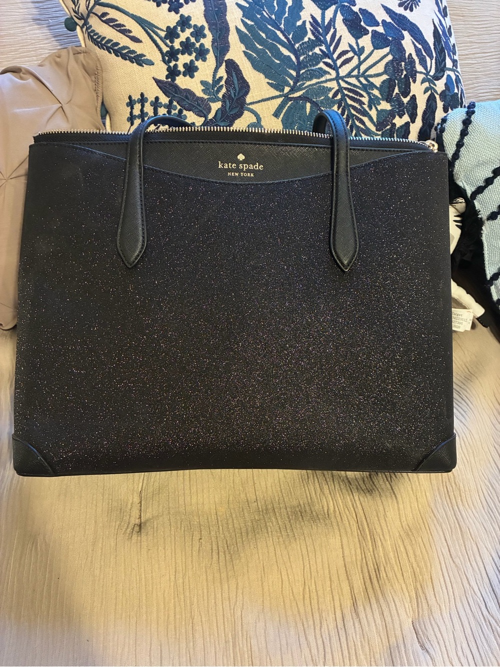 Kate Spade Shimmy Black Glitter Sparkle Large Zip Top Tote Bag